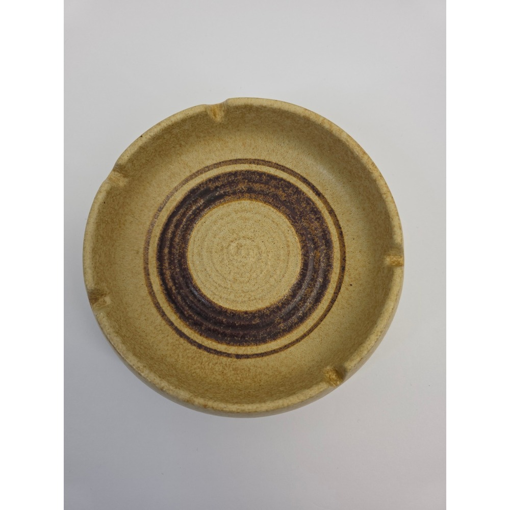 Pottery Craft USA Vintage Stoneware Ashtray Mid Century Modern Brown Tan 6.25"